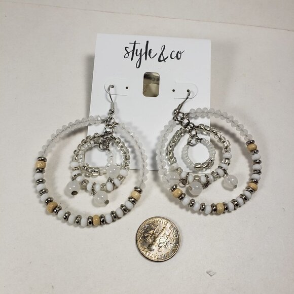 Style & Co Silver tone Hoops Colorful Beads Drop Dangle Earrings, Women Jewelry - Picture 5 of 7